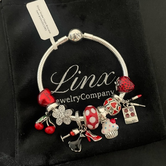Linx Snake Chain Bracelet with Red Themed Charms - Picture 1 of 11